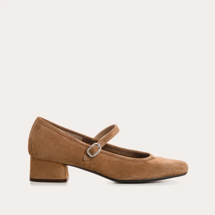 Ballerines & Babies | Toute La Collection | Reqins BABIES A TALONS KELLY STRASS CUIR VELOURS CAMEL