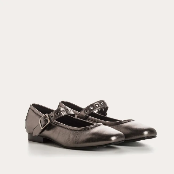 Toute La Collection | Ballerines & Babies | Reqins BABIES CELESTA CUIR METALLISE PLOMB