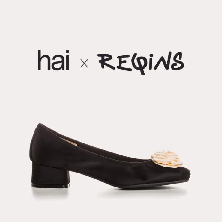 Toute La Collection | Ballerines & Babies | Reqins BALLERINES A TALONS KAMELIA en SOIE NOIR