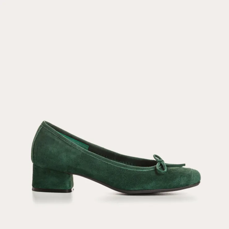 Toute La Collection | Ballerines & Babies | Reqins BALLERINES A TALONS KYRIEL CUIR VELOURS VERT