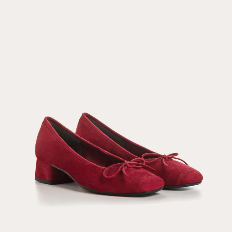 Toute La Collection | Ballerines & Babies | Reqins BALLERINES A TALONS KYRIEL CUIR VELOURS ROUGE