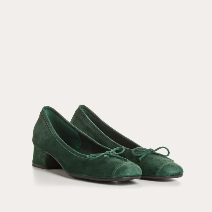 Toute La Collection | Ballerines & Babies | Reqins BALLERINES A TALONS KYRIEL CUIR VELOURS VERT