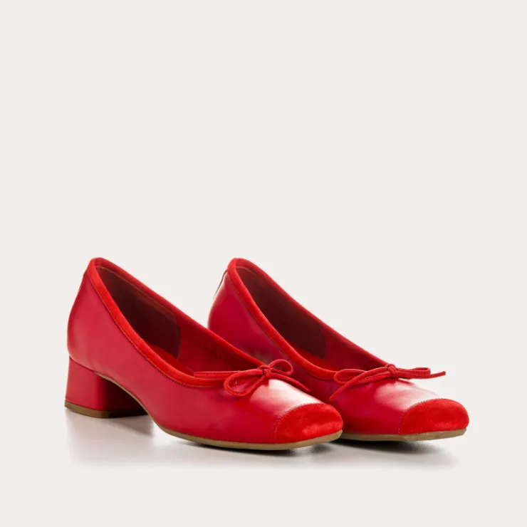 Toute La Collection | Ballerines & Babies | Reqins BALLERINES A TALONS KYRIEL CUIR/CUIR VELOURS ROUGE