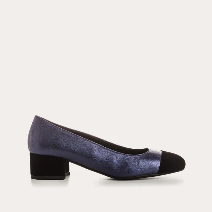 Toute La Collection | Ballerines & Babies | Reqins BALLERINES A TALONS RIVIERA CUIR METALLISE BLEU