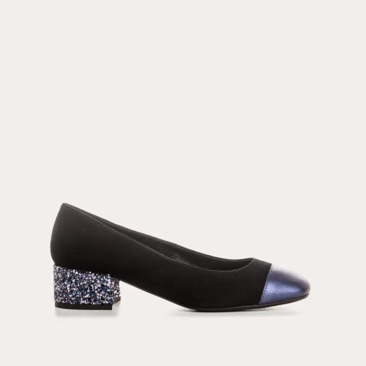 Toute La Collection | Ballerines & Babies | Reqins BALLERINES A TALONS RIVIERA CUIR VELOURS ET GLITTER BLEU