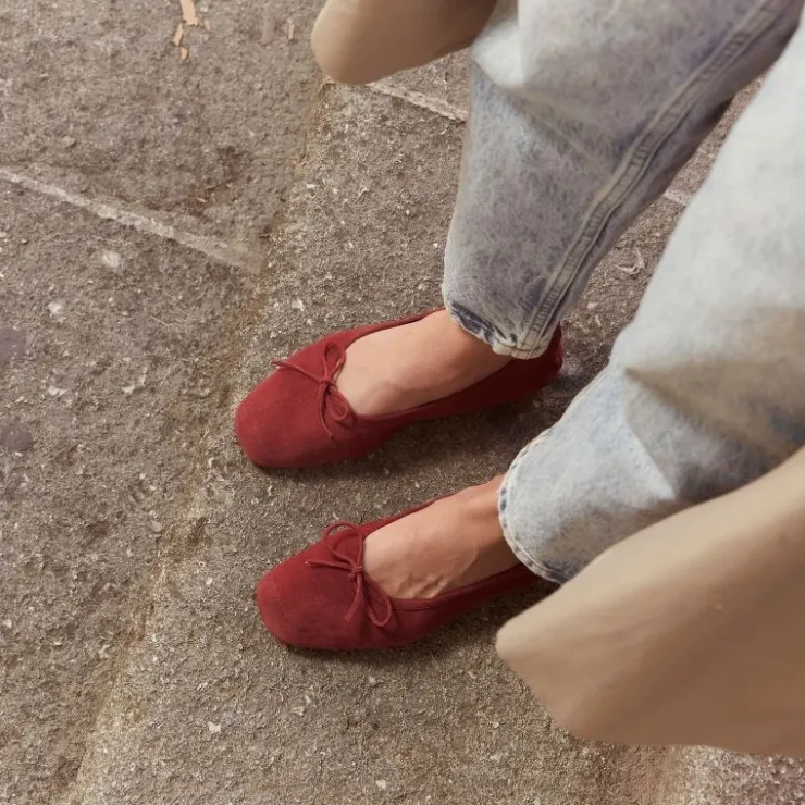 Toute La Collection | Ballerines & Babies | Reqins BALLERINES HARMONY CUIR VELOURS ROUGE