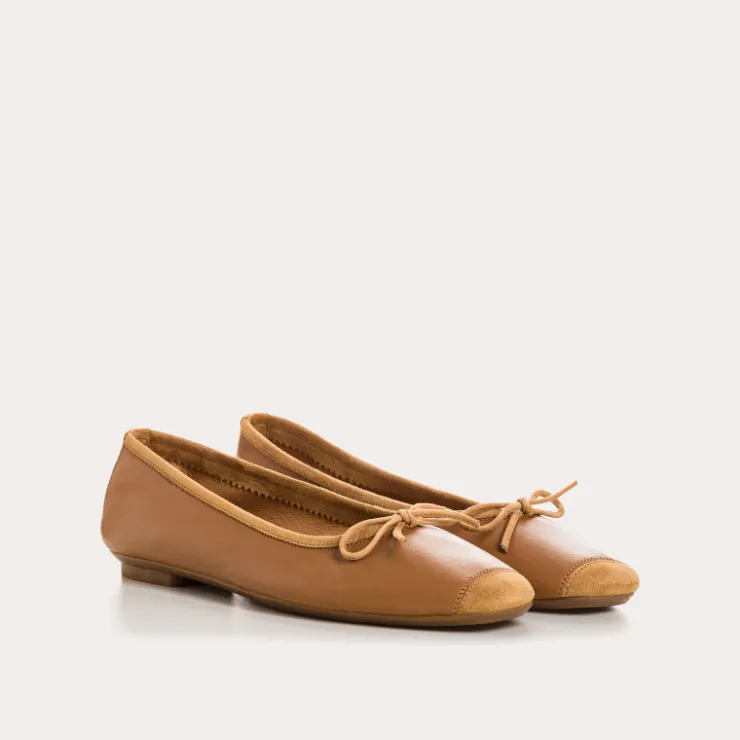 Toute La Collection | Ballerines & Babies | Reqins BALLERINES HARMONY CUIR/CUIR VELOURS CC CAMEL