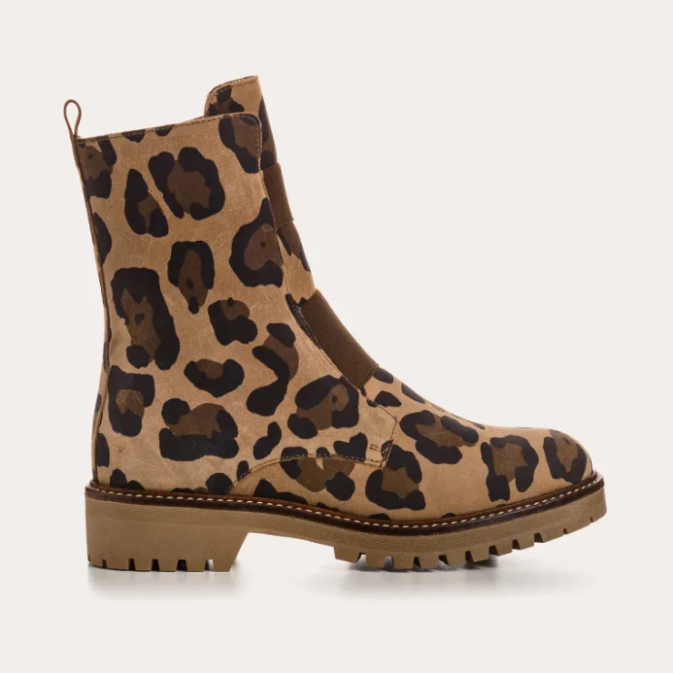 Boots & Bottines | Toute La Collection | Reqins BOOTS DUSKY CUIR VELOURS LEOPARD CAMEL