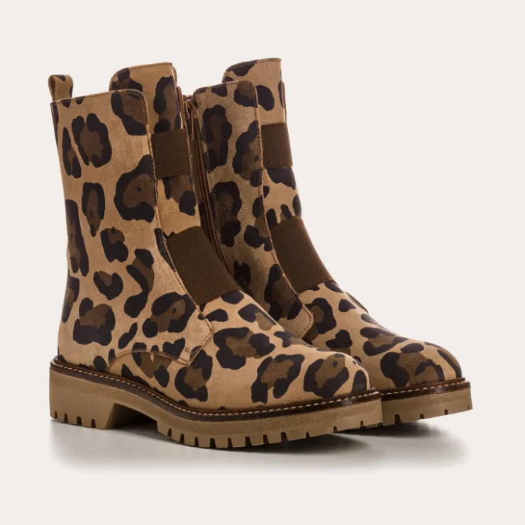 Boots & Bottines | Toute La Collection | Reqins BOOTS DUSKY CUIR VELOURS LEOPARD CAMEL