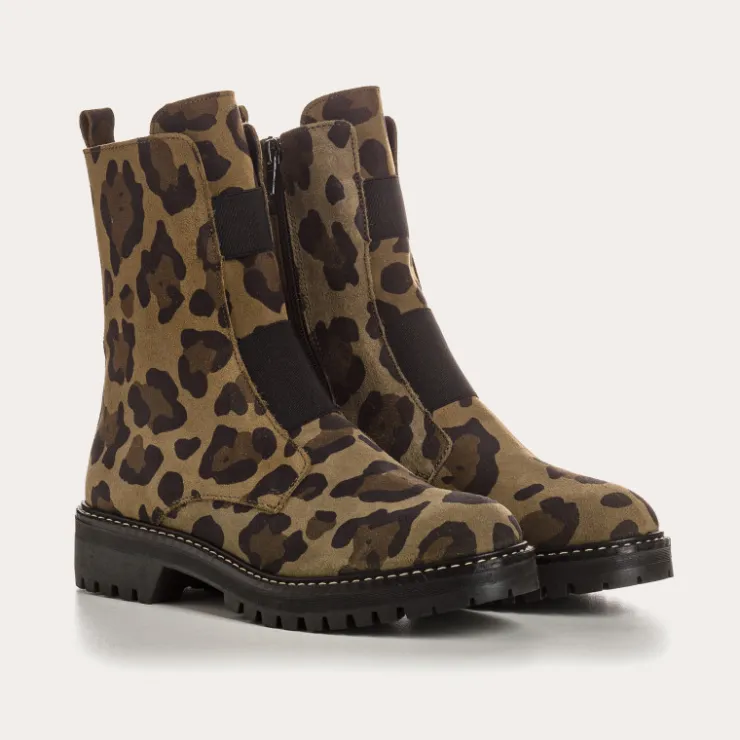 Toute La Collection | Boots & Bottines | Reqins BOOTS DUSKY CUIR VELOURS LEOPARD KAKI