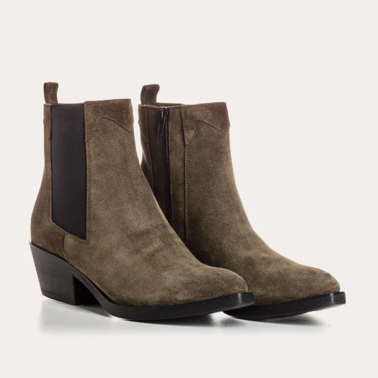 Toute La Collection | Boots & Bottines | Reqins BOOTS ELIOTH CUIR VELOURS VERT