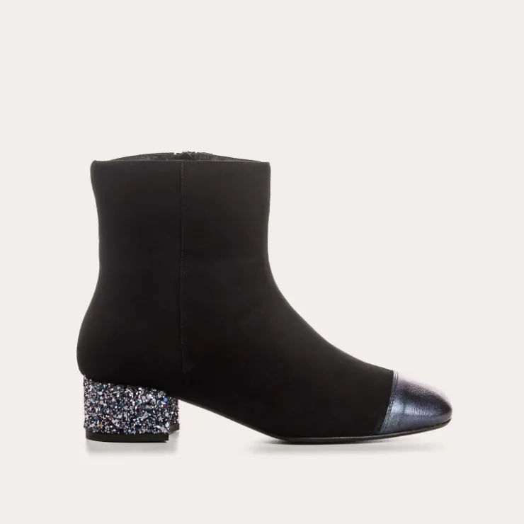 Toute La Collection | Boots & Bottines | Reqins BOTTINES A TALONS ROXANE CUIR VELOURS ET GLITTER NOIR