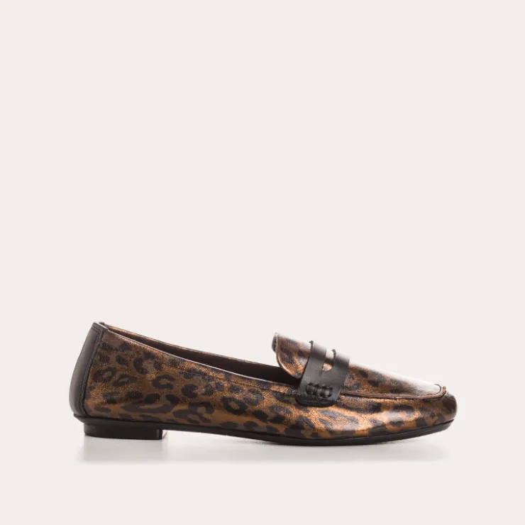 Toute La Collection | Mocassins | Reqins MOCASSINS HEMA CUIR METALLISE LEOPARD ANIMALIER