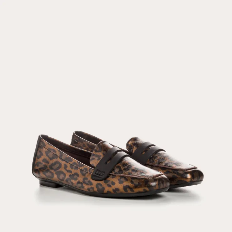 Toute La Collection | Mocassins | Reqins MOCASSINS HEMA CUIR METALLISE LEOPARD ANIMALIER